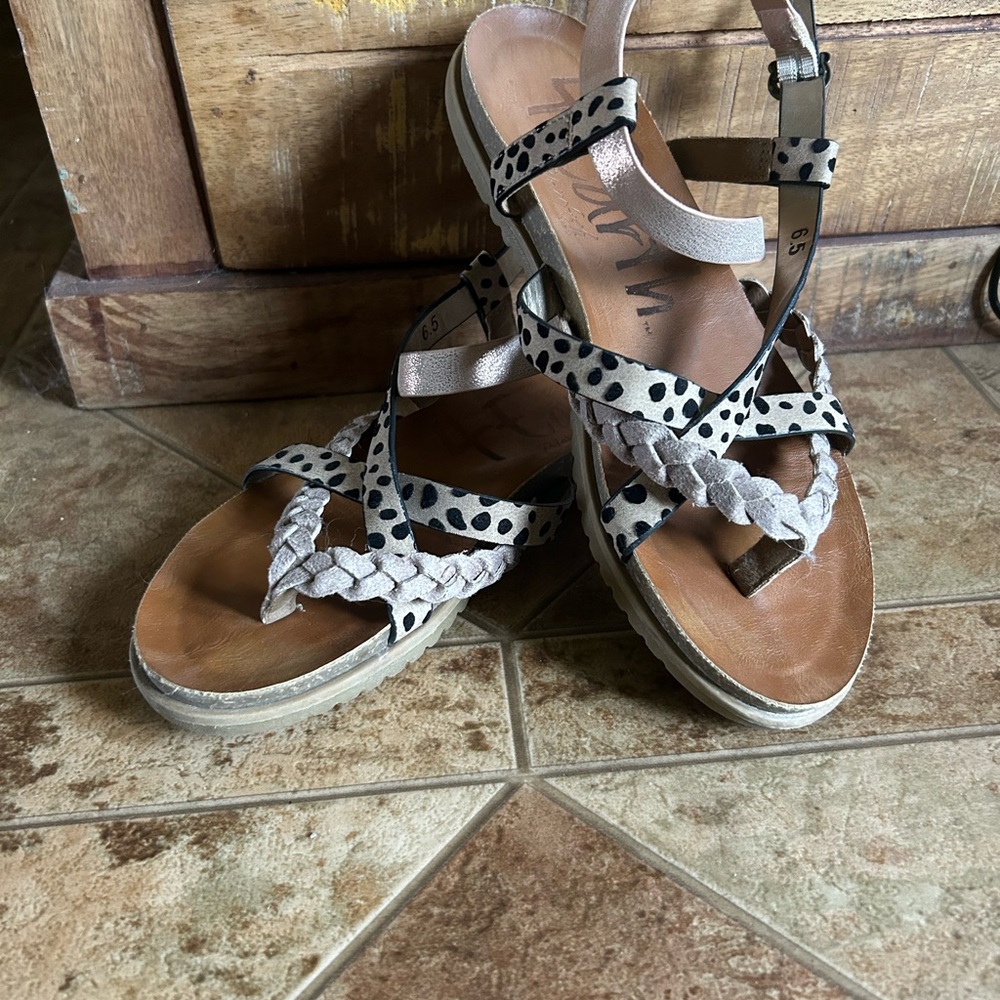 Blowfish Black and Tan Polka Dot Sandals